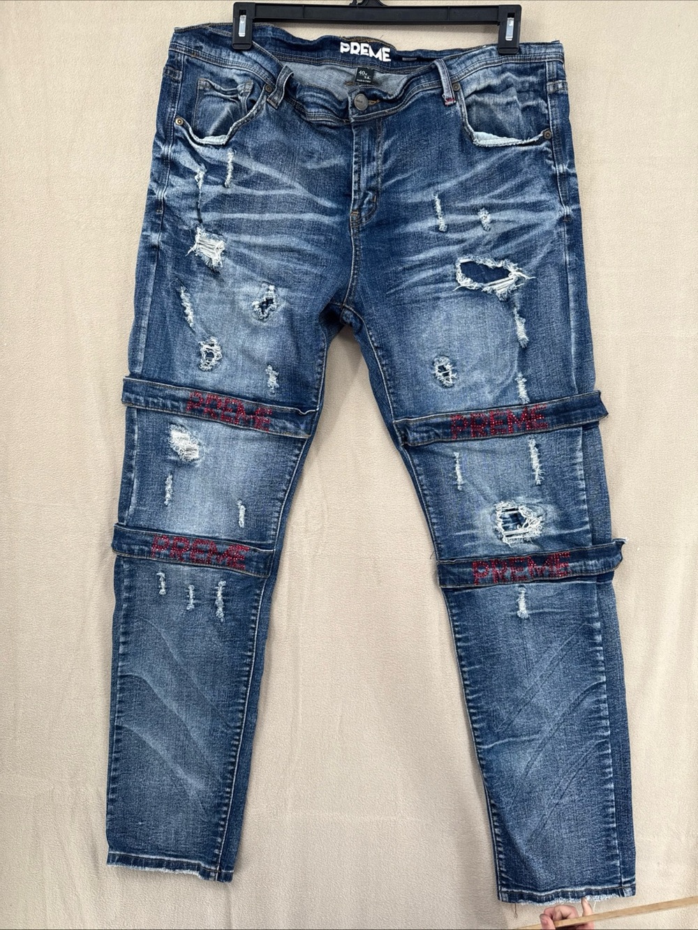 PREME Distressed Men's Blue Denim Jeans